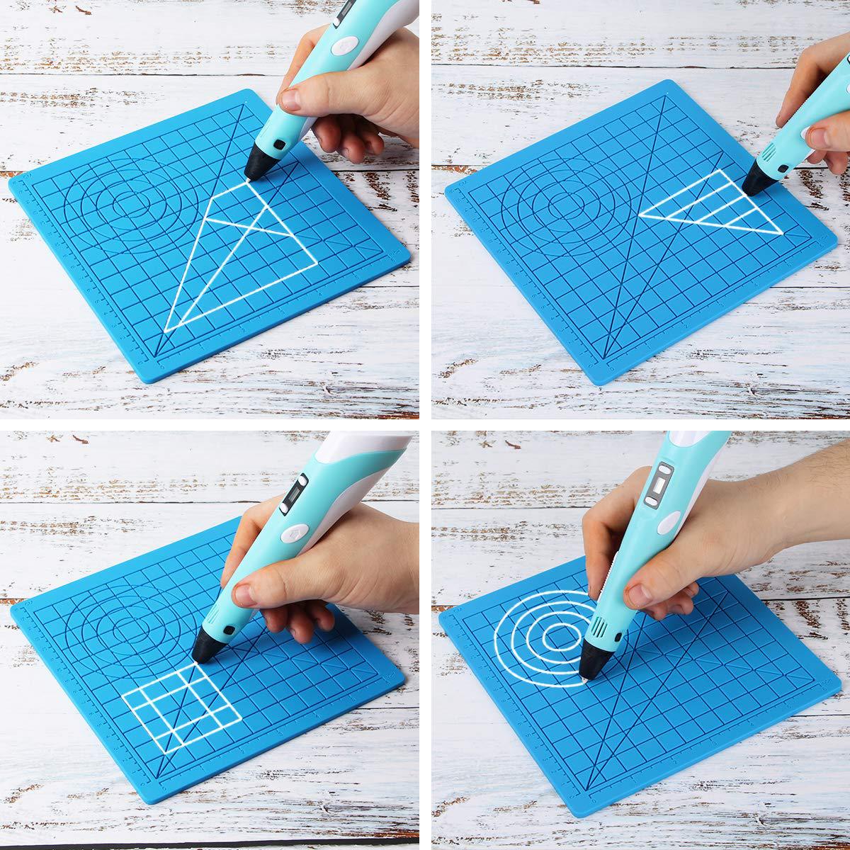 Meltreal 3D Printing Pen Silicone Design Mat – DIY Creative Drawing Template Pad with Anti-Heat Finger Protectors | Larger & Foldable, Double-Sided (Patterns + Animal Shapes)