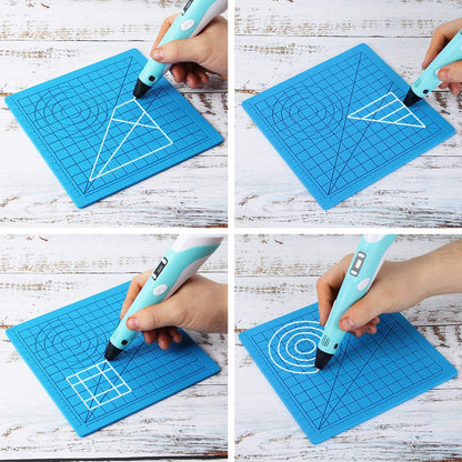 Meltreal 3D Printing Pen Silicone Design Mat – DIY Creative Drawing Template Pad with Anti-Heat Finger Protectors | Larger & Foldable, Double-Sided (Patterns + Animal Shapes)