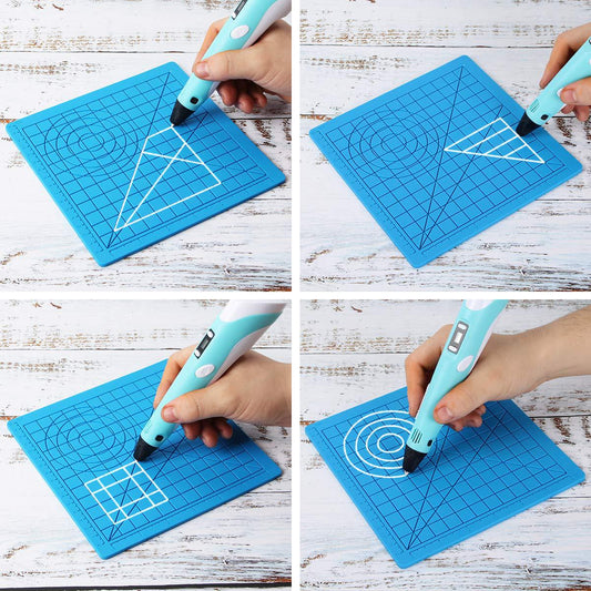 Meltreal 3D Printing Pen Silicone Design Mat – DIY Creative Drawing Template Pad with Anti-Heat Finger Protectors | Larger & Foldable, Double-Sided (Patterns + Animal Shapes)