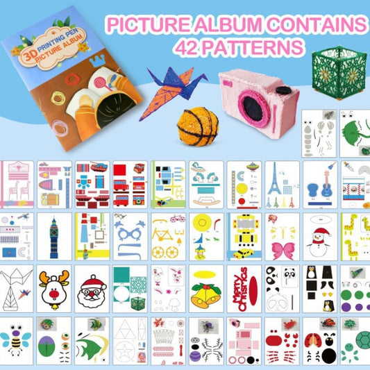 Meltreal 3D Pen Stencil Book – 42 Creative Patterns Picture Album for Kids, DIY Drawing & Gift Ideas