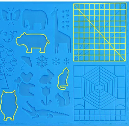 Meltreal 3D Printing Pen Silicone Design Mat – DIY Creative Drawing Template Pad with Anti-Heat Finger Protectors | Larger & Foldable, Double-Sided (Patterns + Animal Shapes)